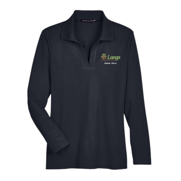 Embroidered Ladies' Plaited Long Sleeve Polo (Optional Personalization) Thumbnail